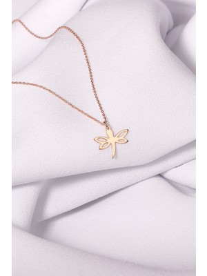 Mediterian 925 Ayar Gümüş Yusufçuk Kolye, Pembe Rose Kaplama ile zarif şıklık