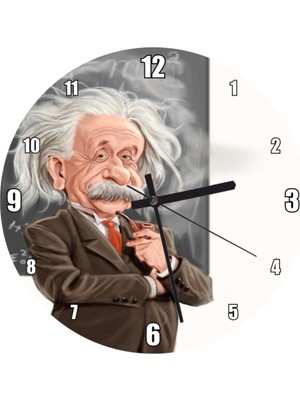 Woodhub Alber Einstein Karatahta Karikatürize Duvar Saati (Çap 30 x 30  cm )