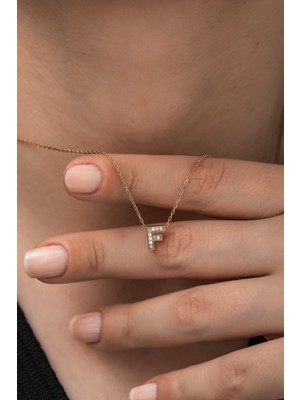 Mediterian 3D F harfi kolye, rose gold kaplama, zirkon taş, 925 ayar gümüş detaylı şık takı