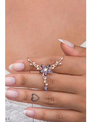 Mediterian Mor yıldız ve sarmashık detaylı zarif gümüş kolye, zirkon taşlı şık tasarım