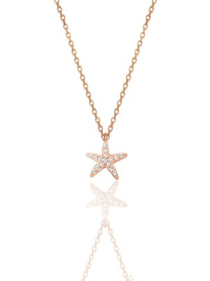 Mediterian Pembe Zirkon Taşlı Gümüş Deniz Yıldızı Kolye, Şık ve Parlak Takı, 925 Ayar