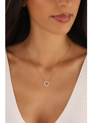 Mediterian Pembe Altın Kalp Tasarımlı 925 Ayar Gümüş Kolye, Zarif ve Şık Takı Seçeneği