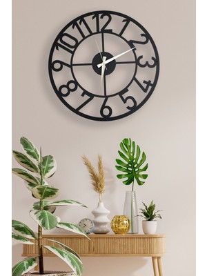 Woodhub Dekoratif Yuvarlak Rakamlı Metal Duvar Saati 50 x 50 cm