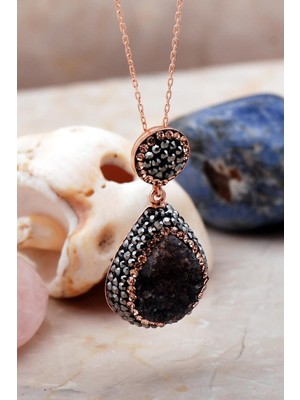 Mediterian Pembe doğal taşlı şık gümüş kolye, zarif takı aksesuarı, 925 ayar