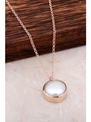 Mediterian Pembe Gümüş İnci Taşlı Zarif Kolye, Şık Takı, Doğal Taş, 925 Ayar