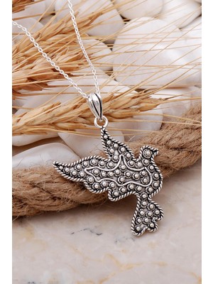 Mediterian El İşçiliği Güvercin Telkari Gümüş Kolye, Doğal Taş, Zarif ve Şık Tasarım