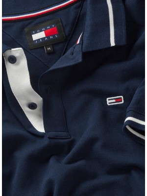 Tommy Jeans Nakışlı Lacivert Erkek Polo T-Shirt DM0DM19504C1GTJM Reg Tıppıng Polo