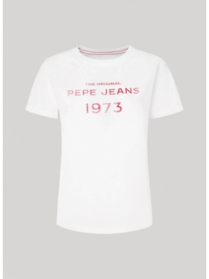 Pepe Jeans Bisiklet Yaka Baskılı Beyaz Kadın T-Shirt PL505743