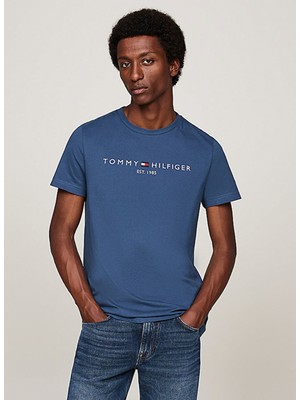 Tommy Hilfiger Bisiklet Yaka Mavi Erkek T-Shirt MW0MW11797DBZ