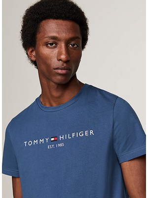 Tommy Hilfiger Bisiklet Yaka Mavi Erkek T-Shirt MW0MW11797DBZ