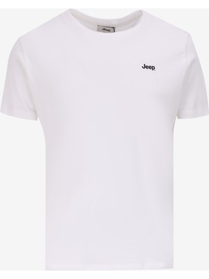 Jeep Bisiklet Yaka Baskılı Beyaz Kadın T-Shirt J4WL-TST4011