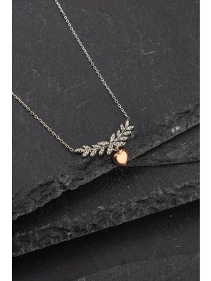 Mediterian Gümüş Rodyum Kaplama Aşk Temalı Kolye, Zirkon Taş, 925 Ayar, Şık Tasarım