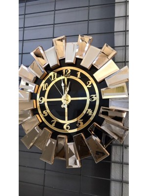 Woodhub Elite Piyano Ayna Saat Bronz Ayna Gold Rakamlar 50  cm  Çapında Duvar Saati, Ev si