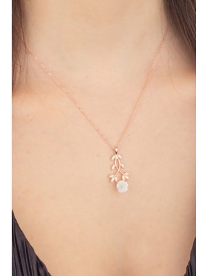 Mediterian Pembe zirkon taşlı gümüş yasemin çiçeği modeli zarif kolye