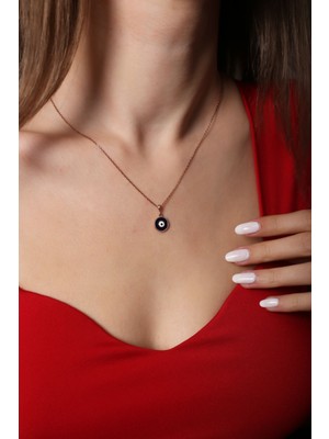 Mediterian 925 Ayar Rose Kaplamalı Laci Mineli Nazar Gözlü Gümüş Kolye