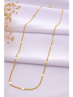 Mediterian 925 Ayar Gümüş Plakalı Zarif Zincir Kolye, İnci Taşlı Şık Takı Renk: Altın