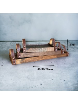 Gri Kozalak Kahve Dekoratif Tepsi Deri Kulplu Tepsi Takım