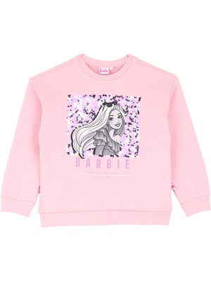 Barbie Baskılı Kadın Pembe Sweatshırt BRB4WG-SWT6013