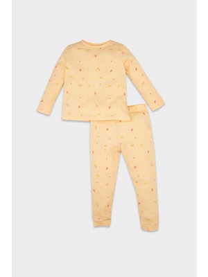 DeFacto Kız Bebek Pijama Takımı Yiyecek Baskılı Waffle Uzun Kollu Üst Uzun Alt D3615A524WN