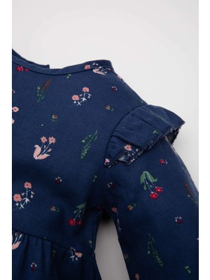 DeFacto Kız Bebek Çiçekli Uzun Kollu Twill Elbise D3075A524AU