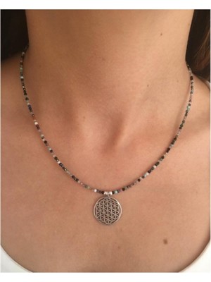 Mediterian Doğal Taşlı Gümüş Kolye, Şık ve Zarif Takı, 925 Ayar, Renk: Gümüş