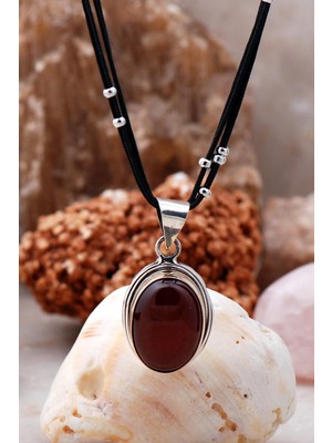 Mediterian El Sarması Gümüş Kolye, Doğal Taş, Zarif ve Şık Takı, 925 Ayar, Kahverengi