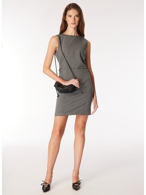 Fabrika Yarım Balıkçı Yaka Düz Gri Midi Kadın Elbise F4WL-ELB0751