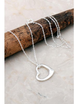 Mediterian Kalp Tasarım Gümüş Kolye, Doğal Taş, Parlak ve Şık Takı Seçeneği