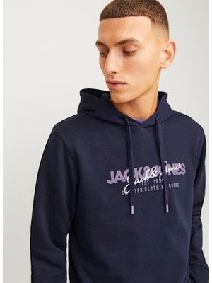 Jack & Jones Kapüşon Yaka Lacivert Erkek Sweatshırt Jjalvıs Sweat Hood