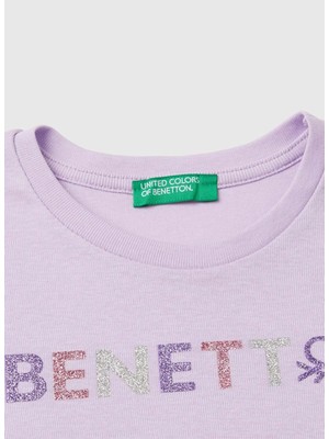 Benetton Baskılı Lila Kadın T-Shirt 3I9WC10JR 054