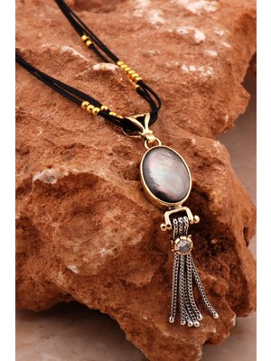 Mediterian Gümüş Elişi Kolye, Doğal Taş, Gri Renk, Zarif ve Şık Takı Tasarımı