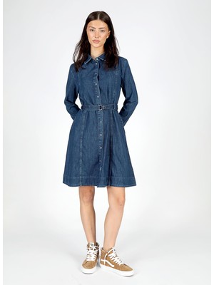 Lee Cooper Klasik Yaka Düz Mavi Standart Kadın Elbise 251 Lcf 144003 Cote Denım