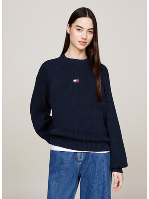 Tommy Jeans Dik Yaka Standart Nakışlı Lacivert Kazak Kadın Tjw Badge Mockneck Sweater