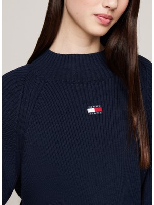 Tommy Jeans Dik Yaka Standart Nakışlı Lacivert Kazak Kadın Tjw Badge Mockneck Sweater