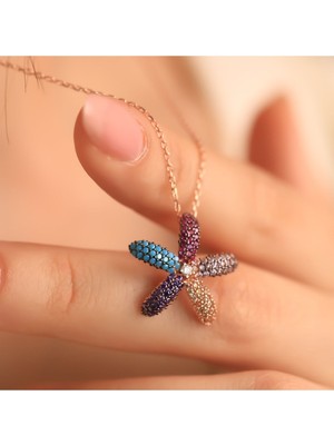 Mediterian 925 Ayar Gümüş Deniz Yıldızı Kolye, Zarif ve Şık Pembe Zirkon Takı