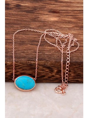 Mediterian Turkuaz taşlı şık rose gümüş kolye, zarif ve doğal tasarım, özel hediye seçeneği