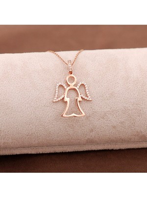 Mediterian 925 Ayar Gümüş Pembe Doğal Taşlı Zarif Melek Kolye, Günlük Şıklık için