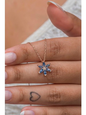 Mediterian 925 Ayar Gümüş Aquamarin Lotus Çiçek Kolye, Zarif ve Şık Takı Parçası