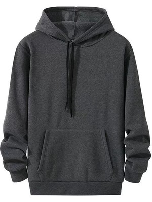 Kadın Uzun Kol Kapşonlu Basic Sweatshirt Hoodie - Füme