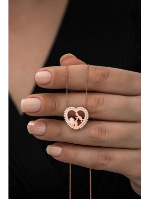 Mediterian 925 Ayar Gümüş Kalp Kolye, Pembe, Zirkon Taşlı, Zarif ve Şık Tasarım