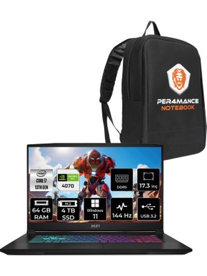 Msı Katana 17 Intel Core I7 13620H 64GB 4tb SSD RTX4070/8GB 17.3" Fhd 144Hz W11P Taşınabilir Bilgisayar & Per4 Çanta B13VGK1287XTRP415
