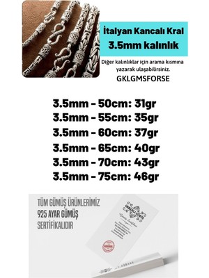 Mediterian 3.5mm Italyan Kancalı Kral Model 925 Ayar Gümüş Erkek Kolye Zincir 240079804