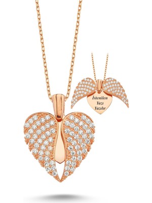 Mediterian Kişiye Özel Gümüş Kalp Kolye, Sevgi ve Anı Duyan, Pembe, 925 ayar, Zirkon taşlı