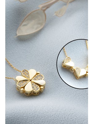 Mediterian 925 Ayar Gümüş Kalp Kolye, Zirkon Taş, Altın Renk, Şık ve Zarif Tasarım