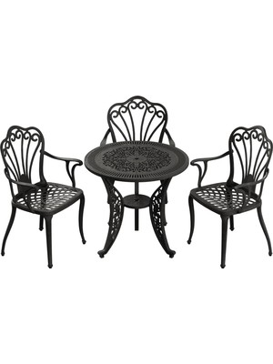 IVF Istanbul Model Ferforje Görünümlü Plastik Yuvarlak Masa ve Istanbul Model Sandalye 3 Sandalye 1 Masa