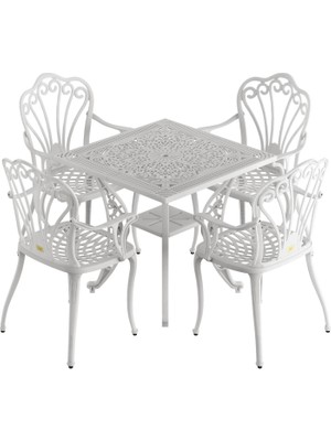 IVF Istanbul Model Ferforje Görünümlü Plastik Kare Masa ve Istanbul Model Sandalye 4 Sandalye 1 Masa