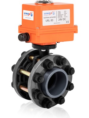 Unox Ø63 24V Dc Elektrik Aktüatörlü U-Pvc Takım Kelebek Vana Asit Için