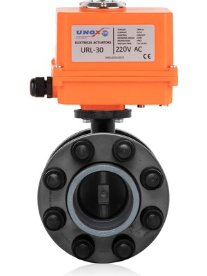 Unox Ø63 220V Ac Elektrik Aktüatörlü U-Pvc Takım Kelebek Vana Asit Için