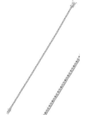 Mediterian Parlak gümüş tonlu zirkon taşlı zarif su yolu bileklik, 925 ayar, şık tasarım