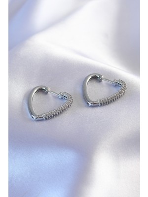 Callerrons Accessories Gümüş Renk Zirkon Taşlı Kalp Model Kadın Küpe - EBJ240912W28018